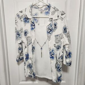 Croft & Barrow Blue Floral Button Down Blouse